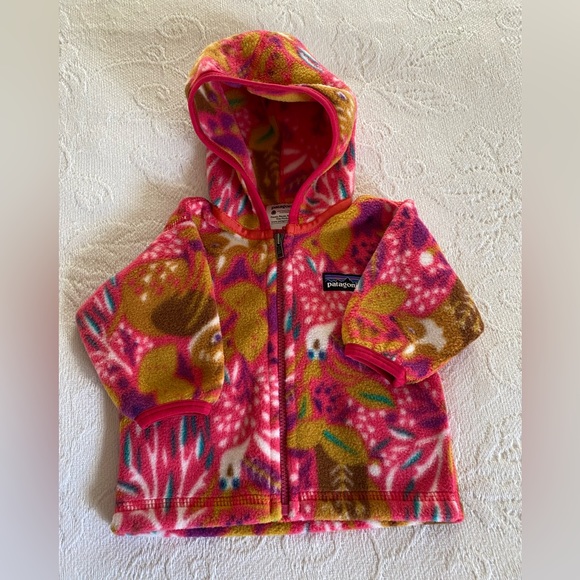 Patagonia Baby Synchilla Fleece Jacket Cardigan Hooded 0m Rare Forest Fox Print - Picture 2 of 11